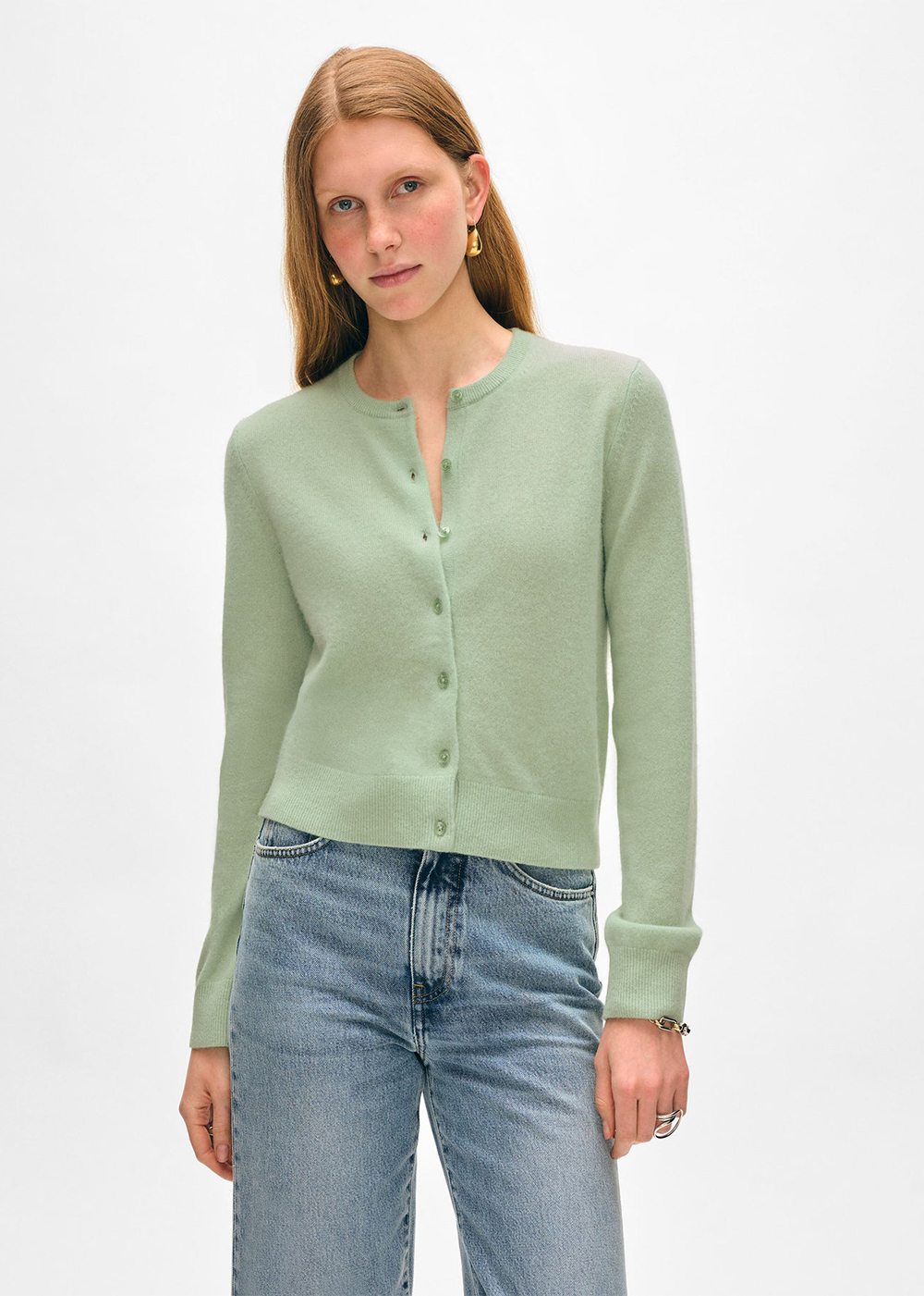 Cashmere Crewneck Cardigan - Cool Sage - White & Warren Canada - Danali