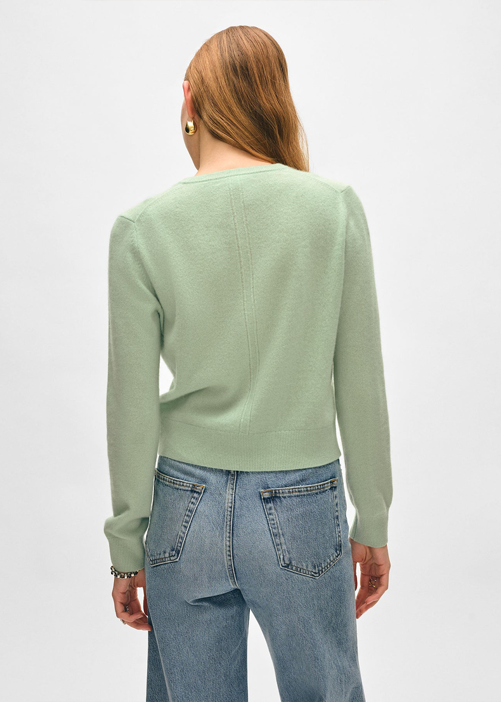 Cashmere Crewneck Cardigan - Cool Sage - White & Warren Canada - Danali