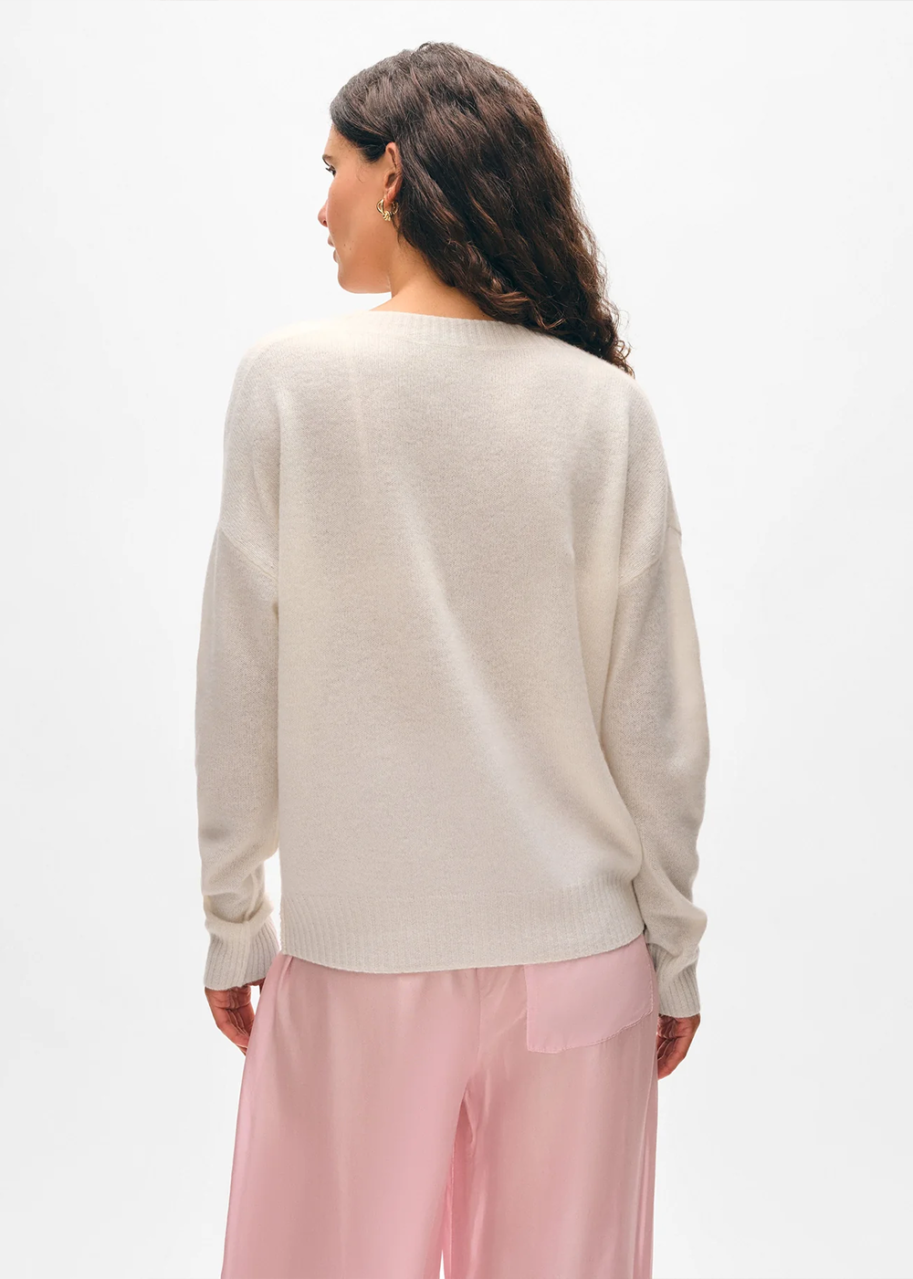 White Warren Cashmere Featherweight V-Neck Sweater Soft White - White & Warren Canada - Danali