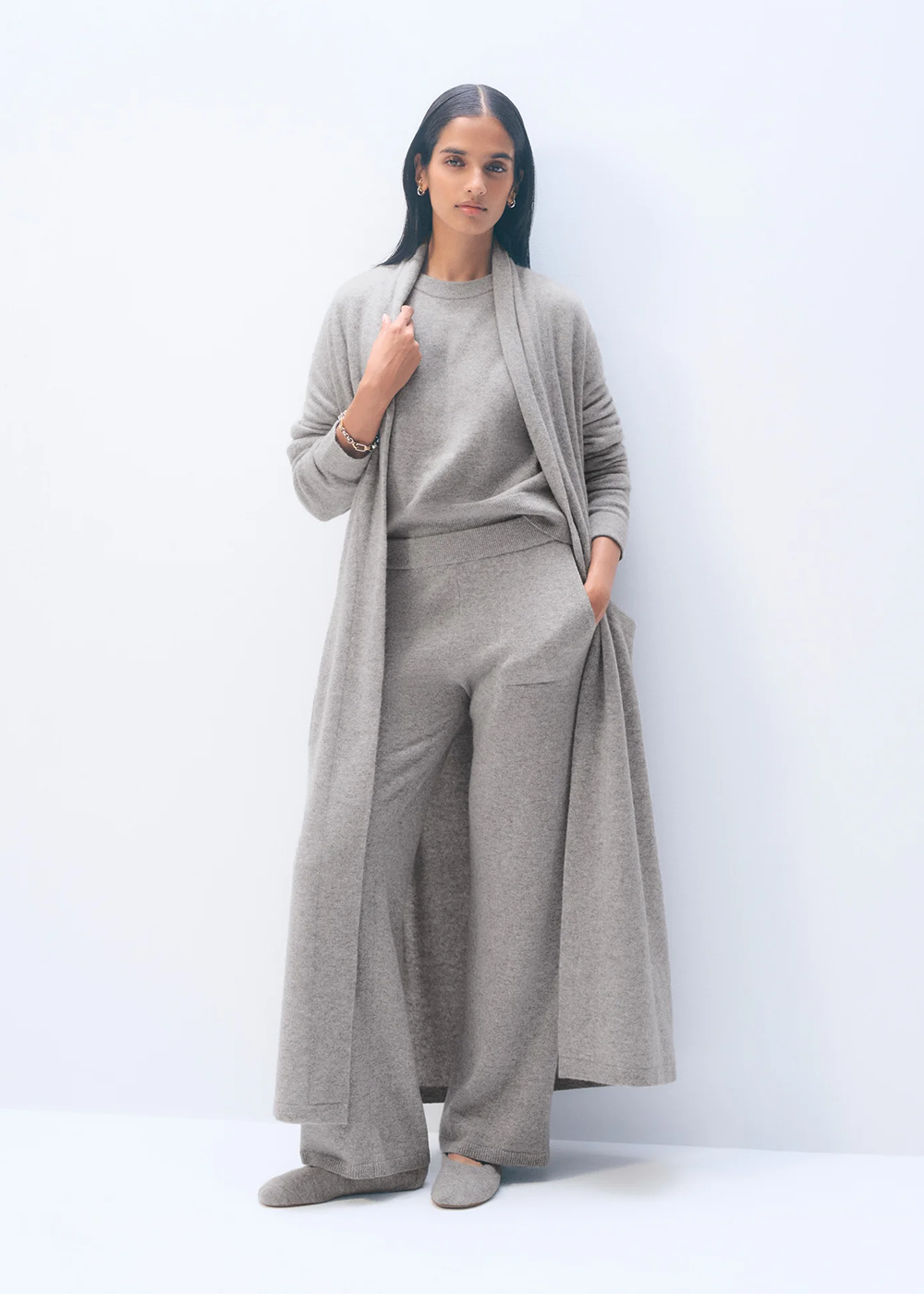 Cashmere Long Robe - Grey Heather - White & Warren Canada - Danali