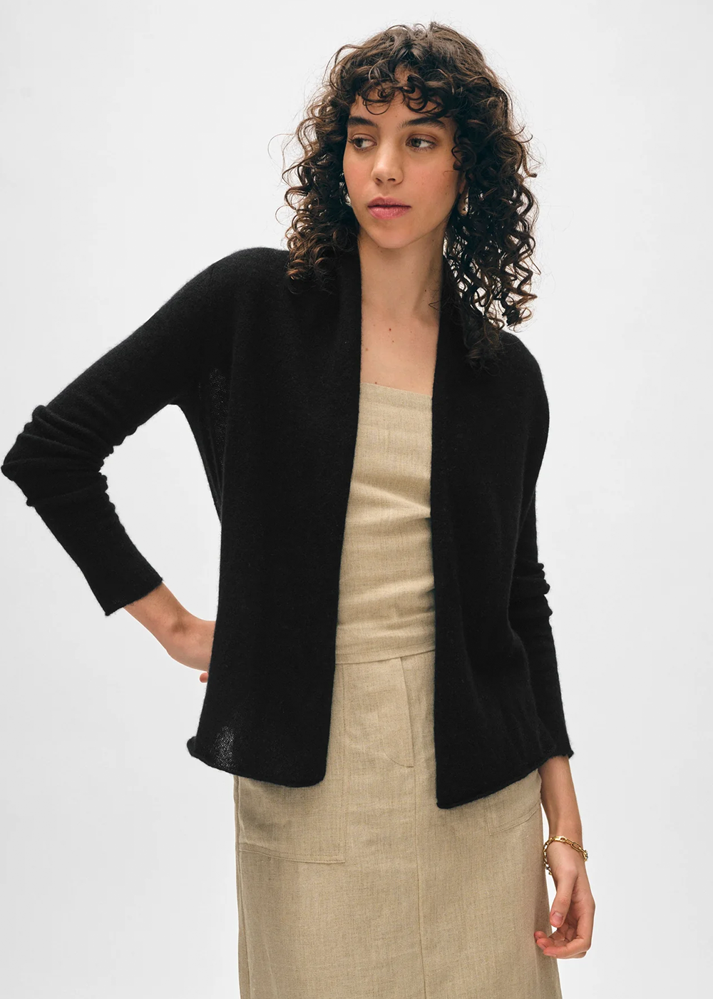 Cashmere Mini Trapeze Cardigan - Black - White and Warren Canada - Danali