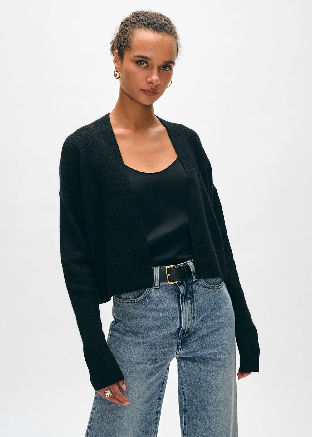 Cashmere Open Front Cardigan - Black - White + Warren Canada - Danali