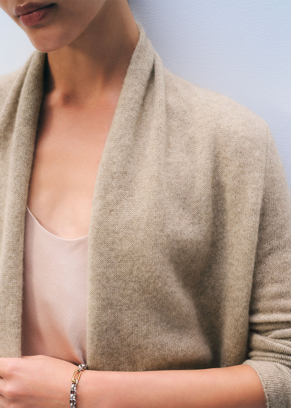 Cashmere Trapeze Cardigan - Taupe Heather - White & Warren Canada - Danali