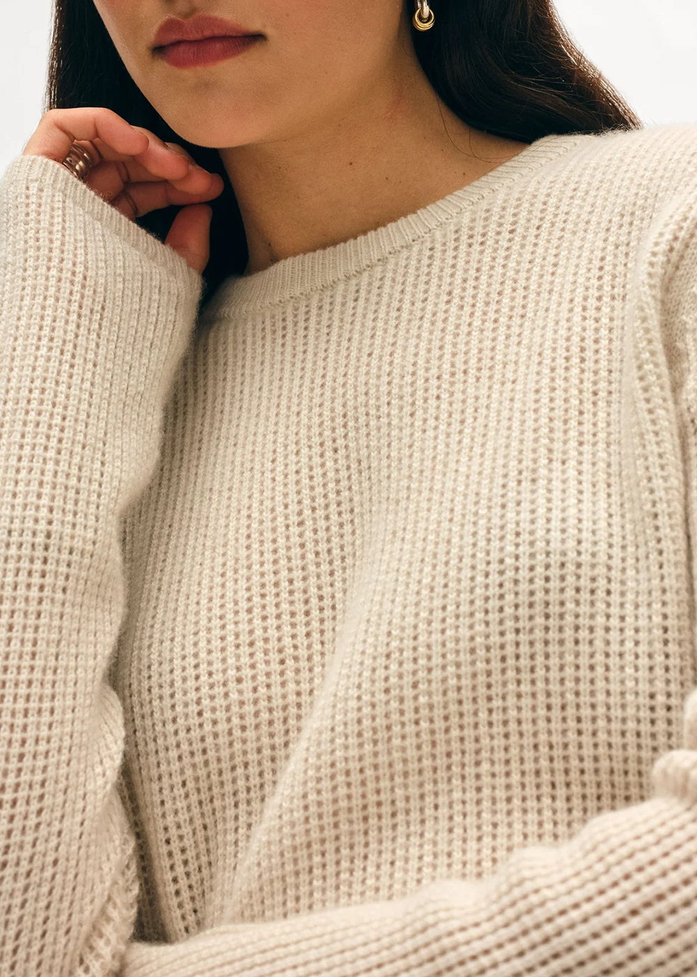 Cashmere Waffle Mesh Crew Sweater - Natural Heather - White + Warren Canada - Danali
