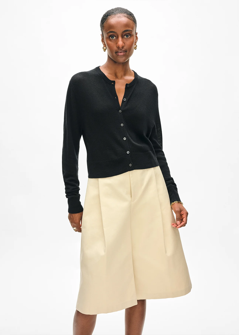 Superfine Cashmere Blend Button Cardigan - Black - White & Warren Canada - Danali