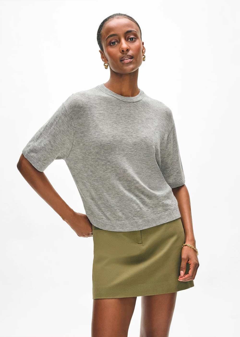 Superfine Cashmere Blend T-Shirt - Slate Heather - White & Warren Canada - Danali