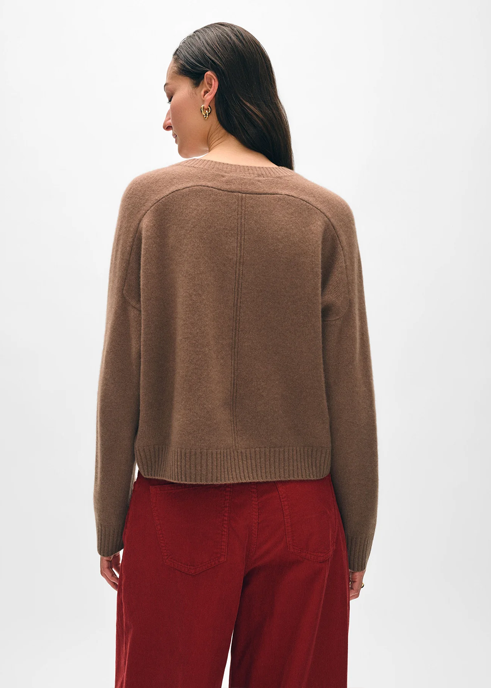 Cashmere Saddle Shoulder V-Neck Sweater - Saddle Brown - White and Warren Canada - Danali