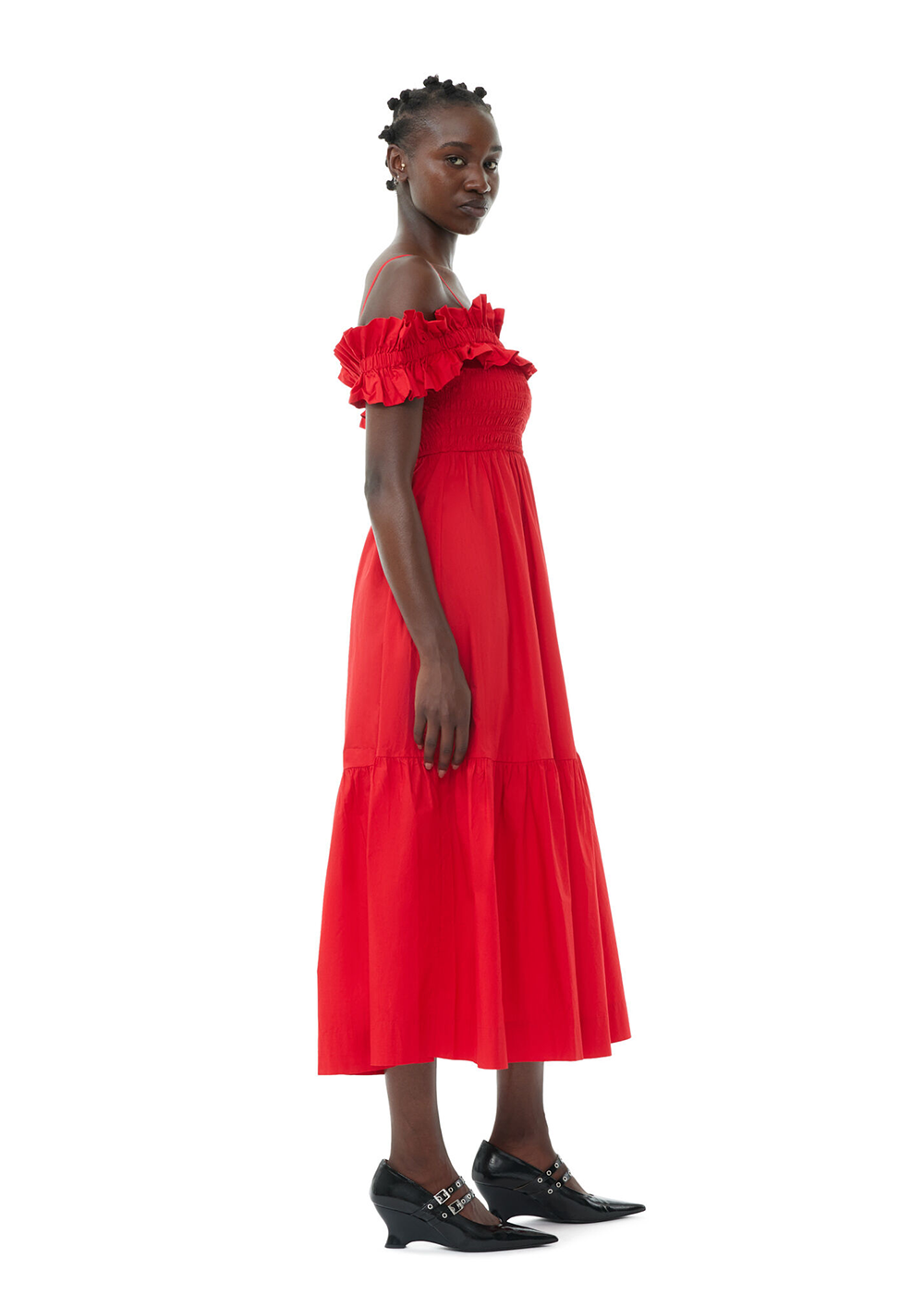 Cotton Poplin Long Smock Dress - Red - GANNI Canada - Danali - F9002
