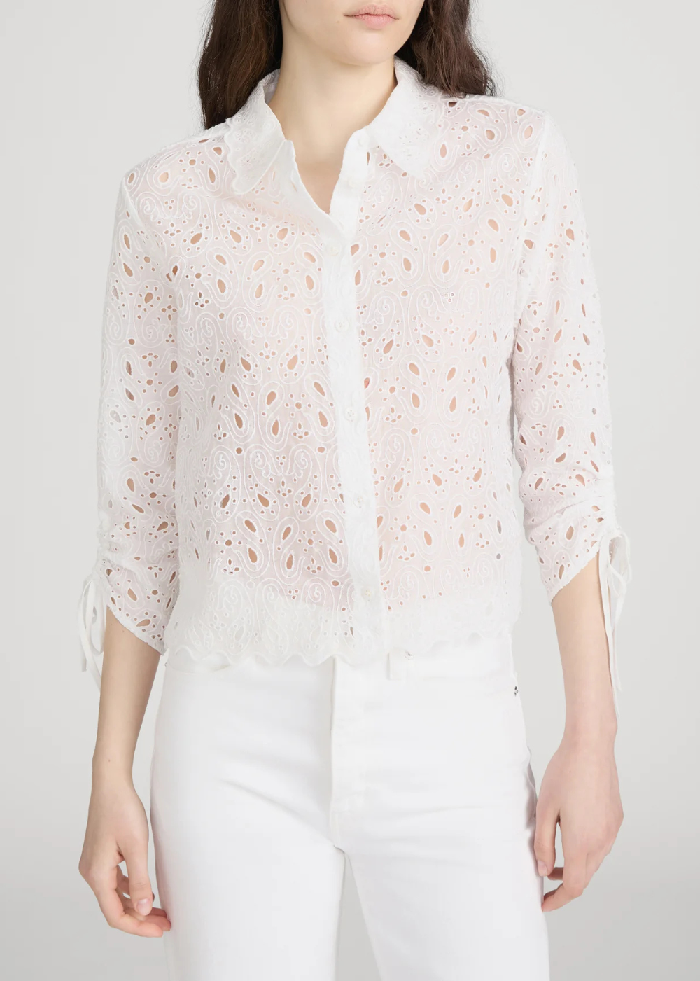 The Paisley Eyelet Cinch Sleeve Shirt