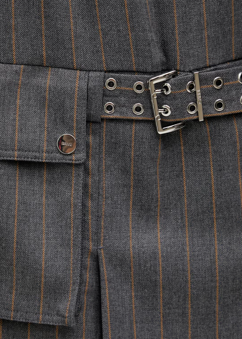 Wool Stripe Belted Mini Dress - Pewter Melange - GANNI Canada - Danali