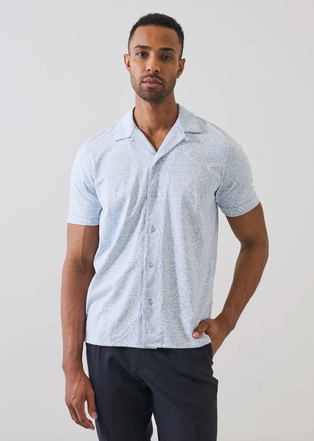 Tropical Floral Print Camp Collar SS Shirt