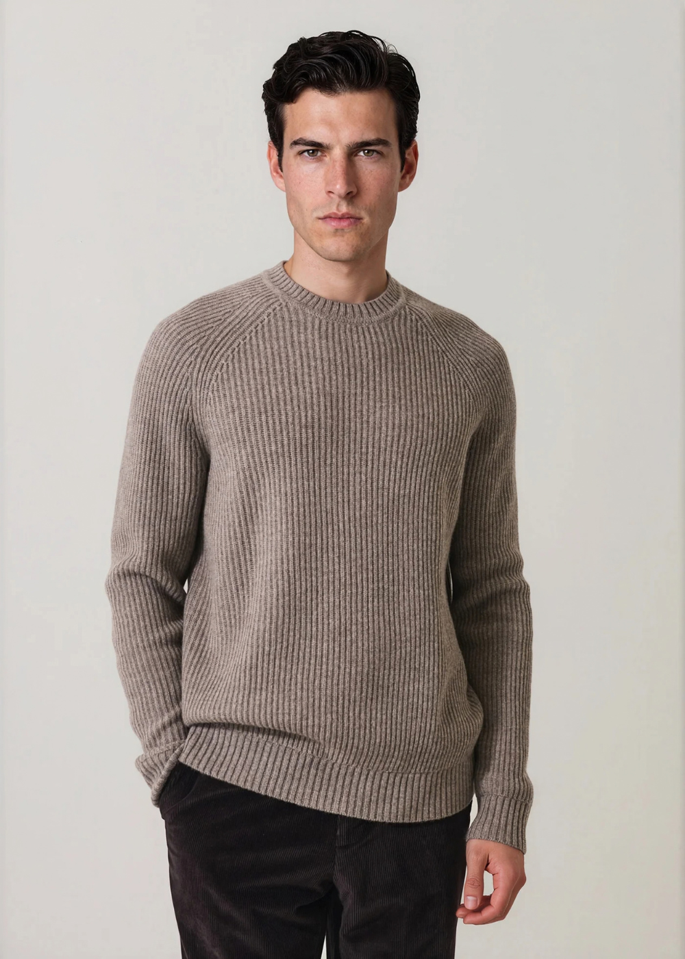 Ribbed Raglan Wool/Cashmere Crewneck