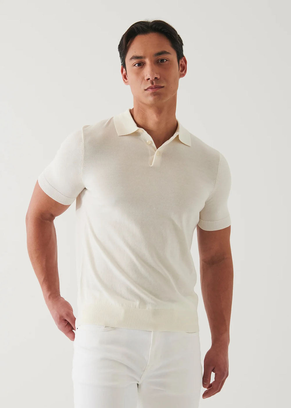 Cotton Cupro 3 Button Polo T-Shirt - White - Patrick Assaraf Canada - Danali - P154P15R