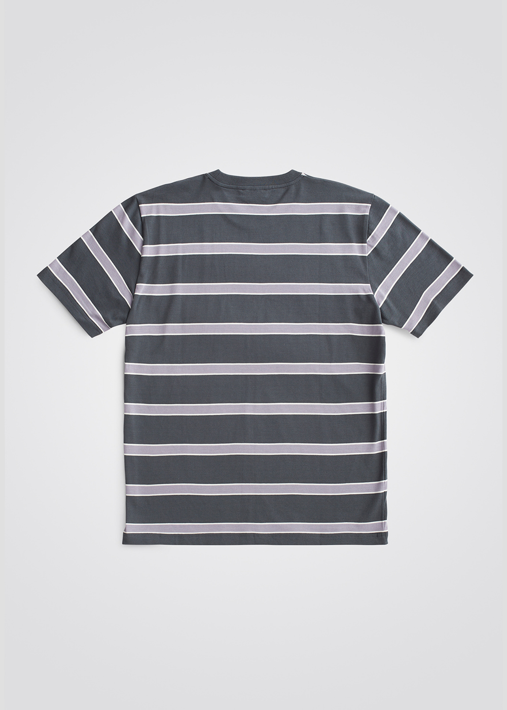 Back view of the Johannes Organic Multicolor Striped T-Shirt by Norse Projects in Battleship Grey.