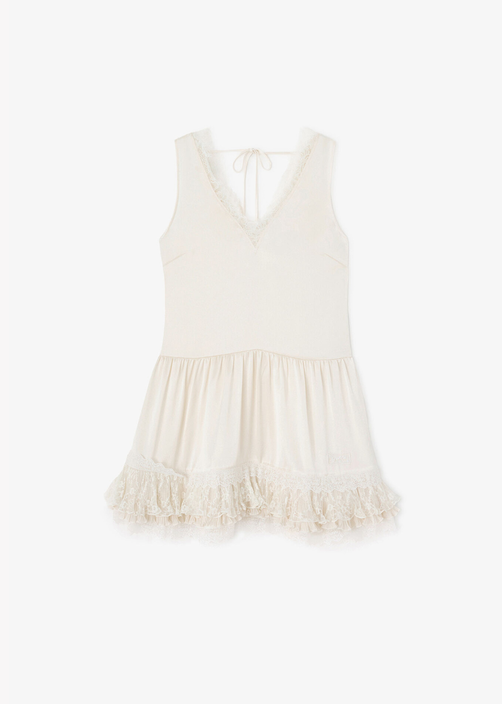 Fluid Satin V-neck Lace Mini Dress