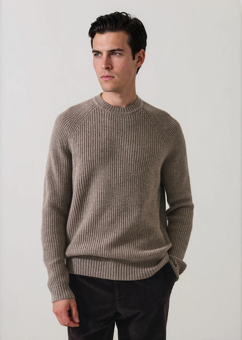 Ribbed Raglan Wool/Cashmere Crewneck