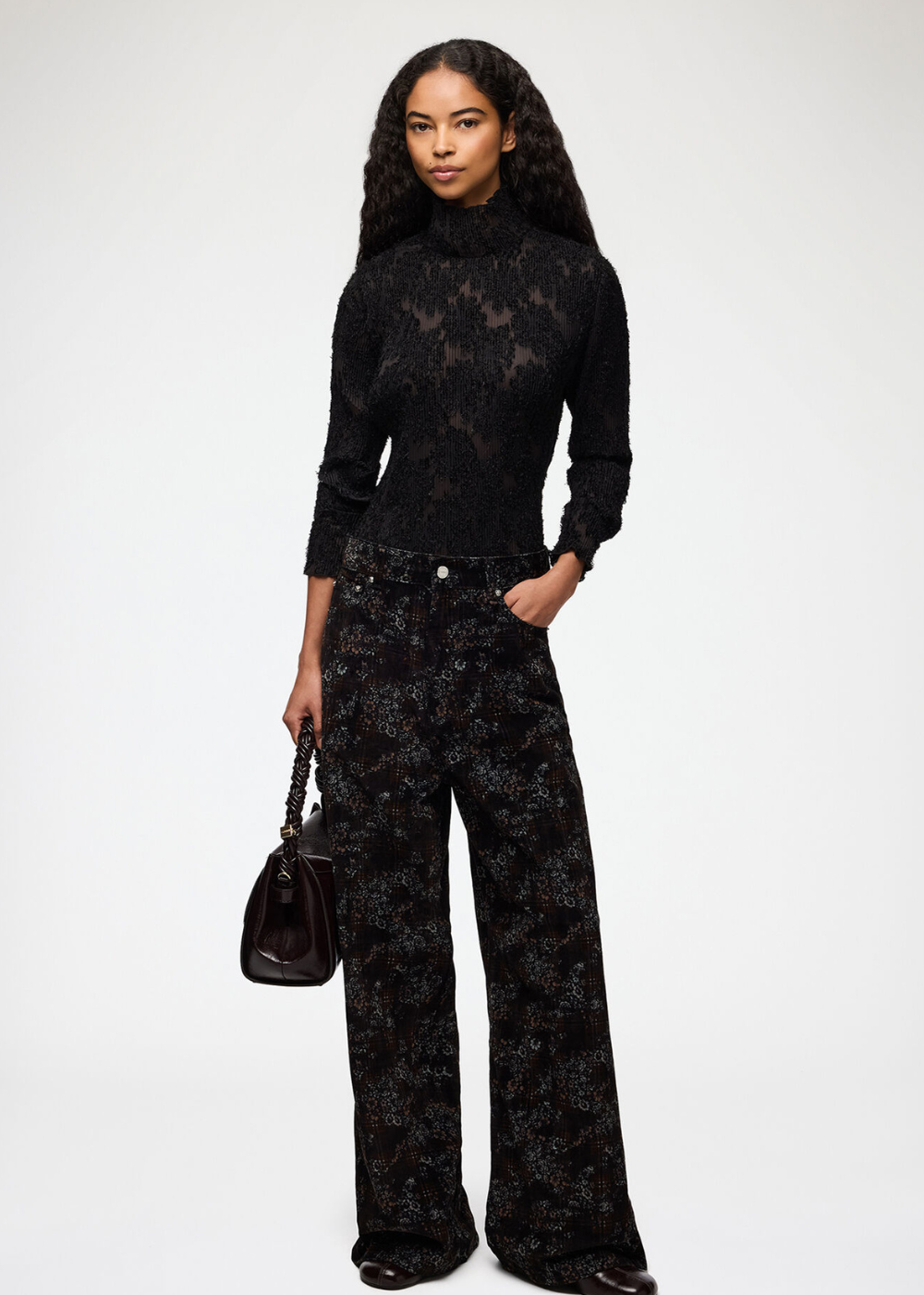Pleated Fil Coupe Turtleneck