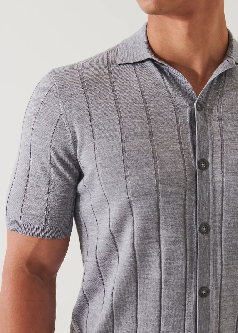 Merino Wool Silk Blend Knit Button Up Shirt - Ghost - Patrick Assaraf - Danali - P144B02X