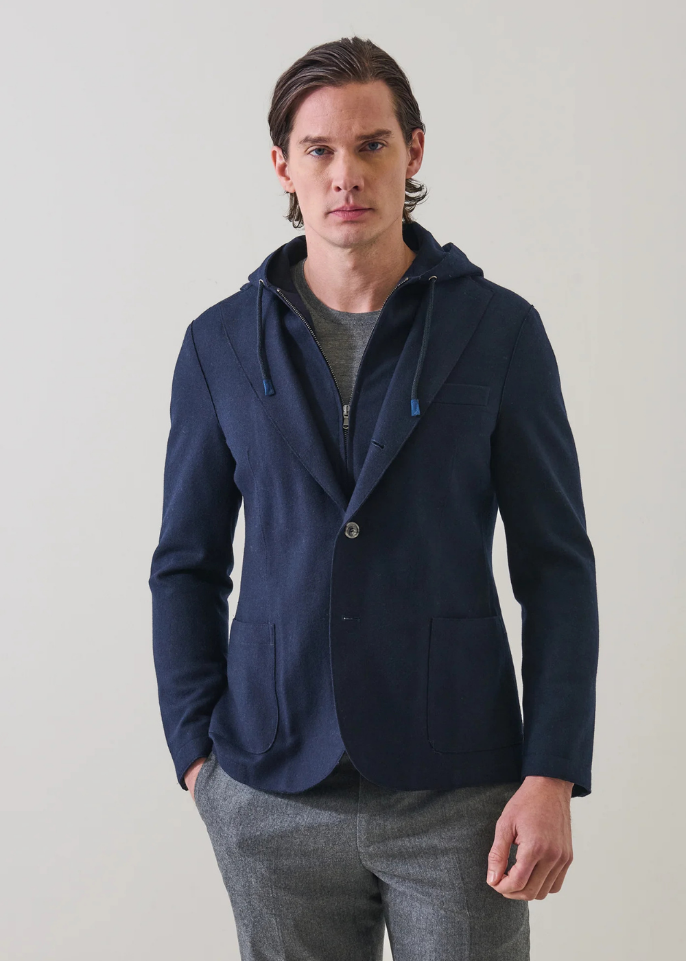 Removable Hoodie Wool Knit Blazer