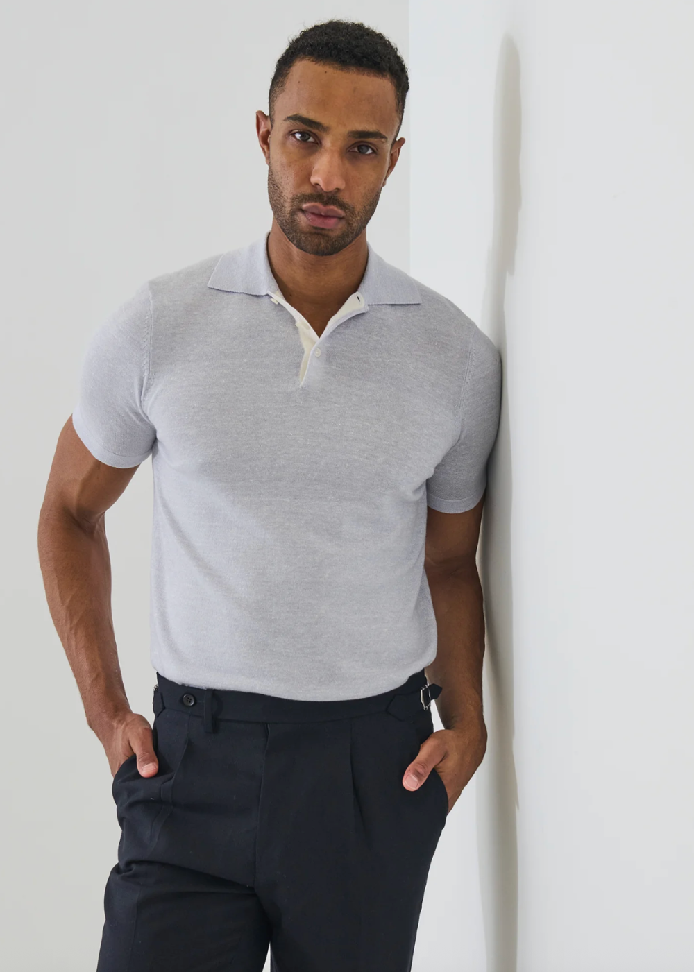 Merino Linen Contrast Placket Button Polo