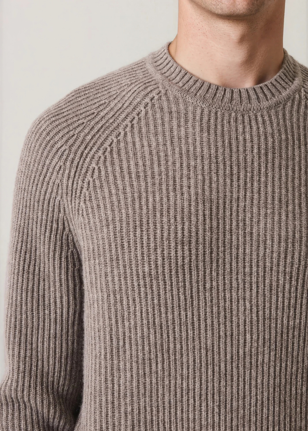 Ribbed Raglan Wool/Cashmere Crewneck