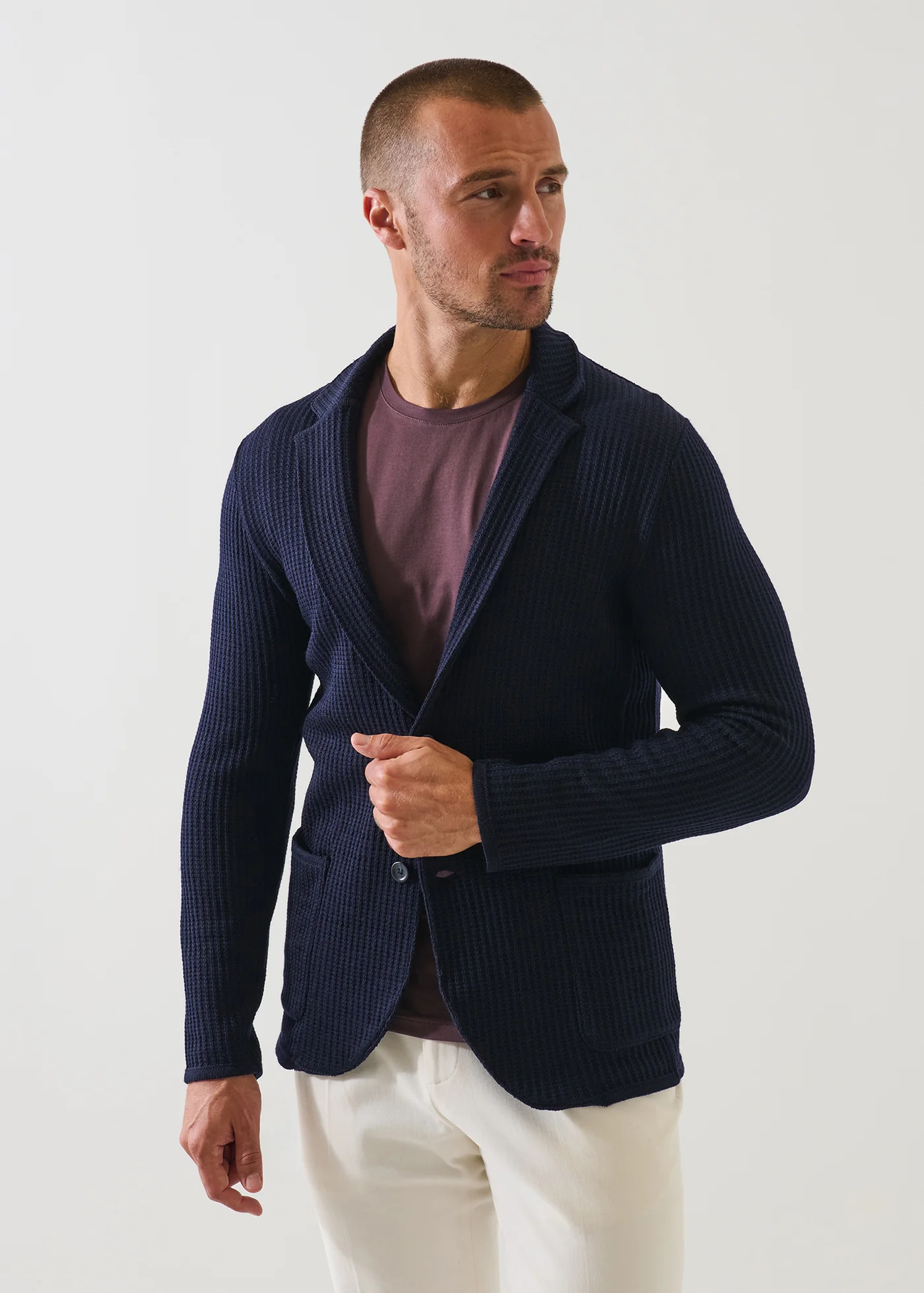 Chain Stitch Merino Wool Knit Blazer