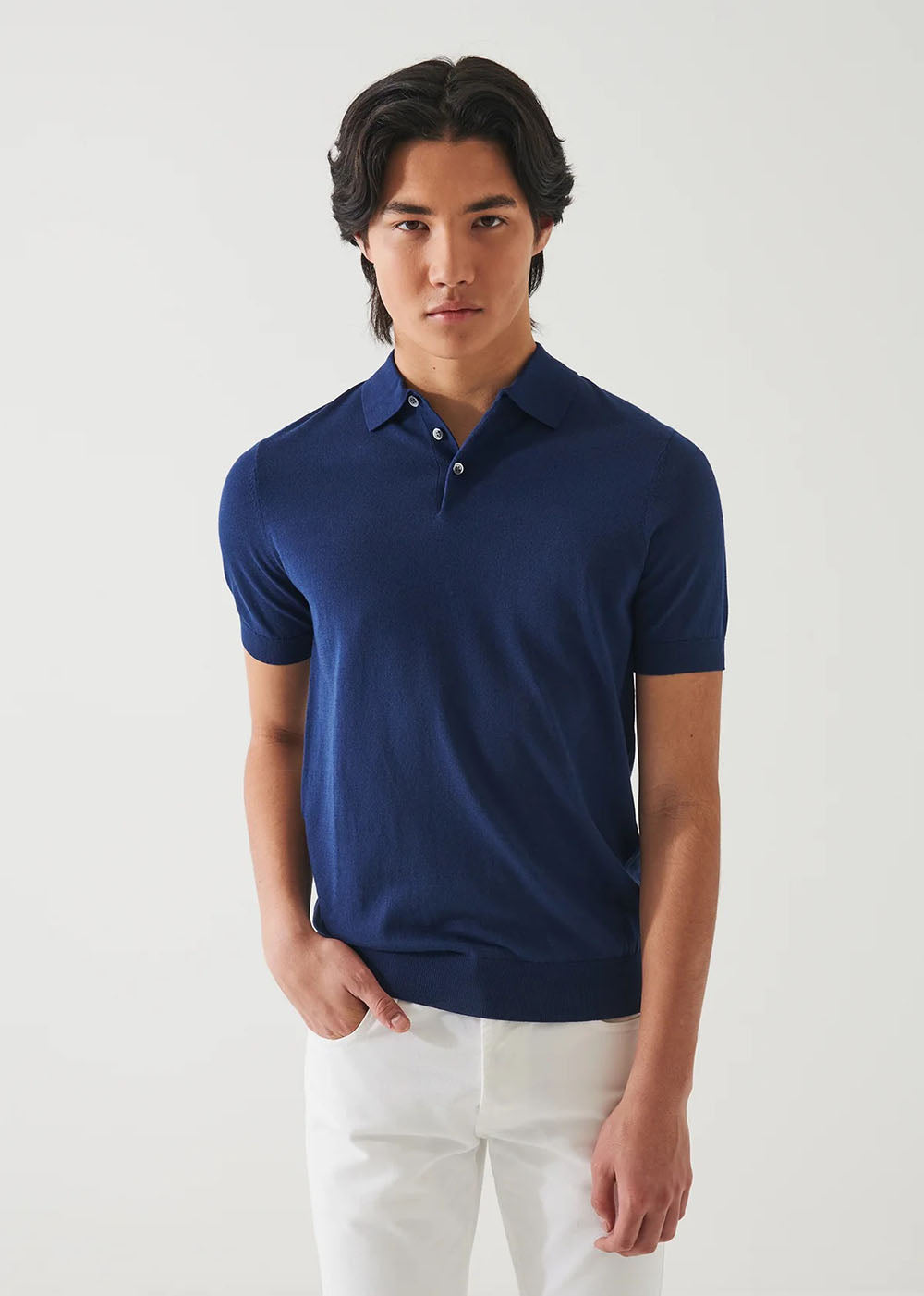 Cotton Cupro 3 Button Polo T-Shirt - Navy - Patrick Assaraf - Danali - P154P15R
