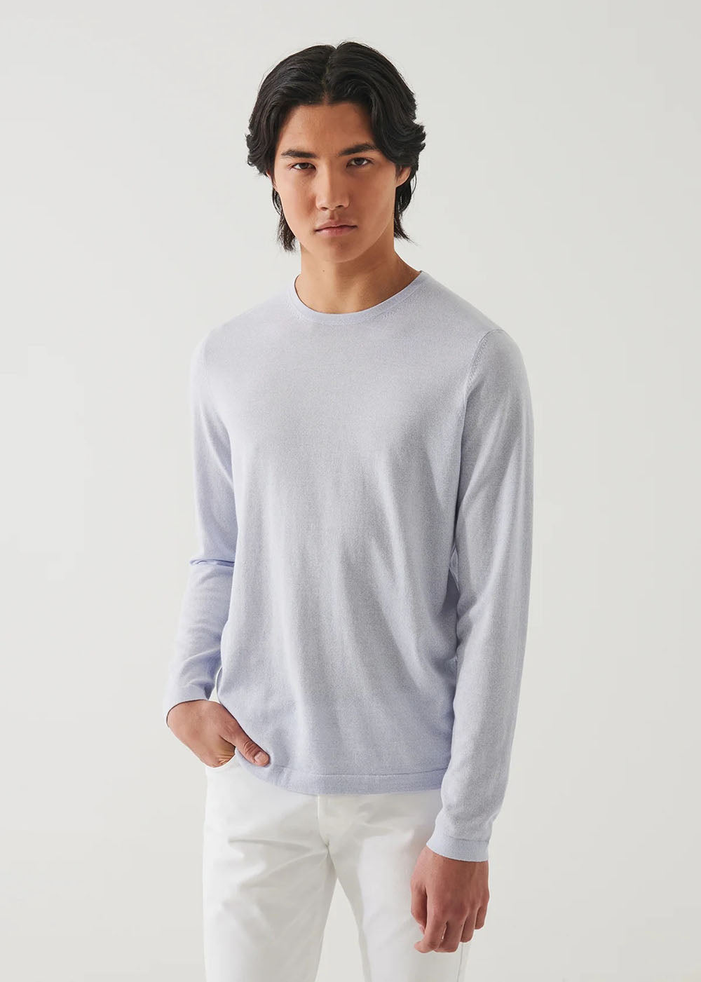 Cotton Cupro Crewneck Sweater - Ocean - Patrick Assaraf - Danali - P154C06X
