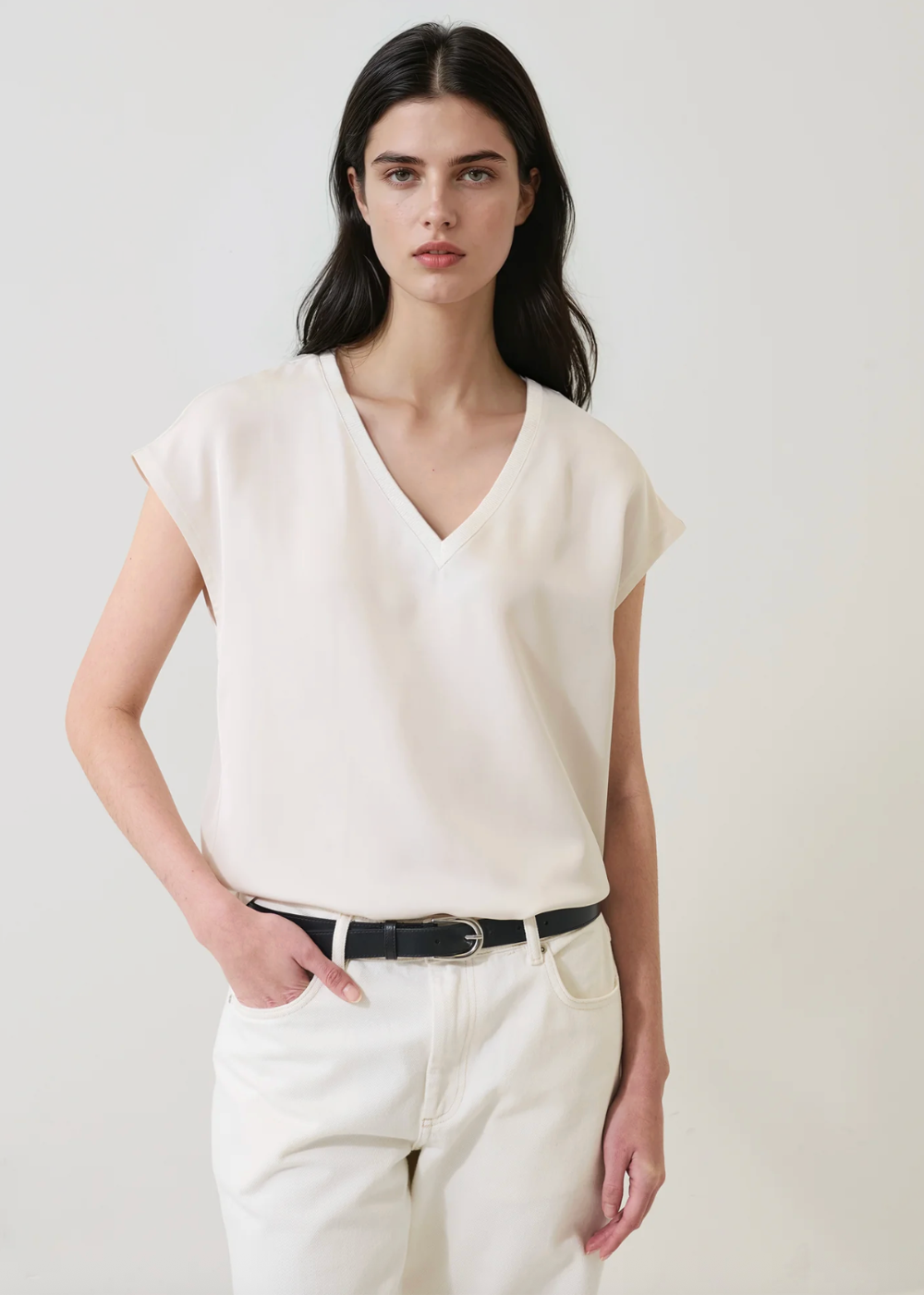 Silk V-Neck Dolman Sleeve Tee