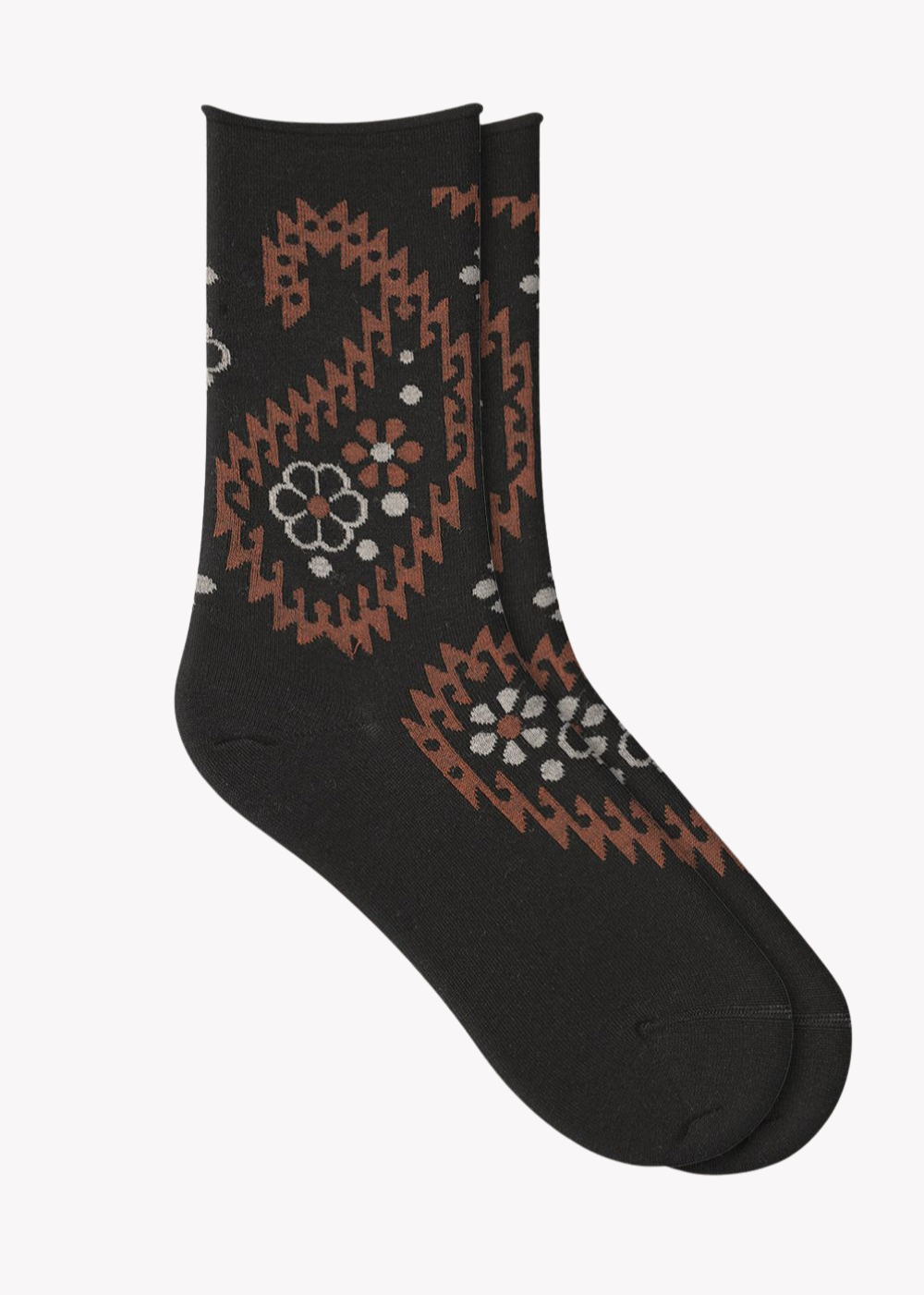Fine Wool Socks With Paisley Flowers Pattern