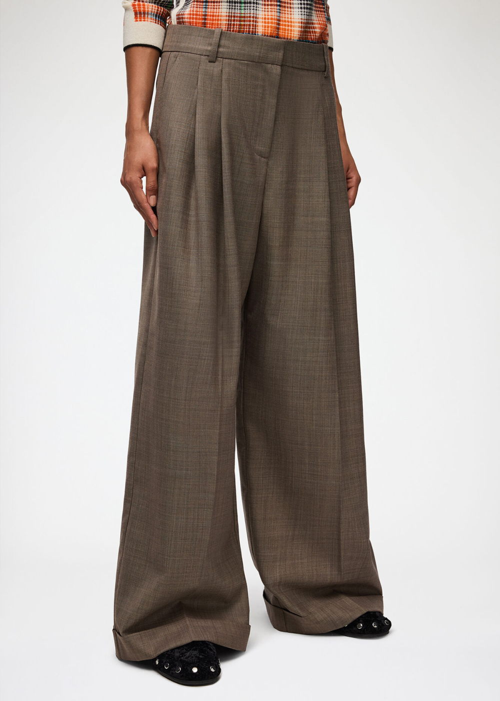 Wool Melange Suiting Oversized Pleated Pants