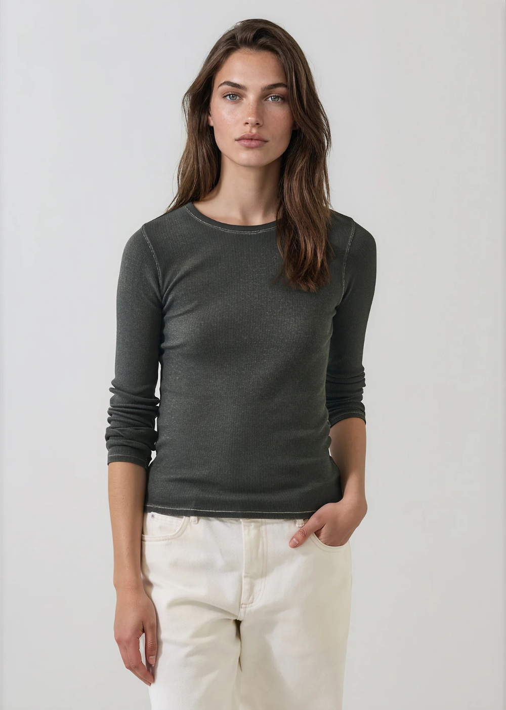 Cotton/Modal Vintage Rib Long Sleeve Crew T-Shirt