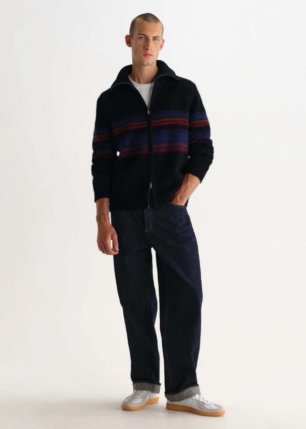 Norris L/S Zip Funnel Neck Brush Bold Stripe