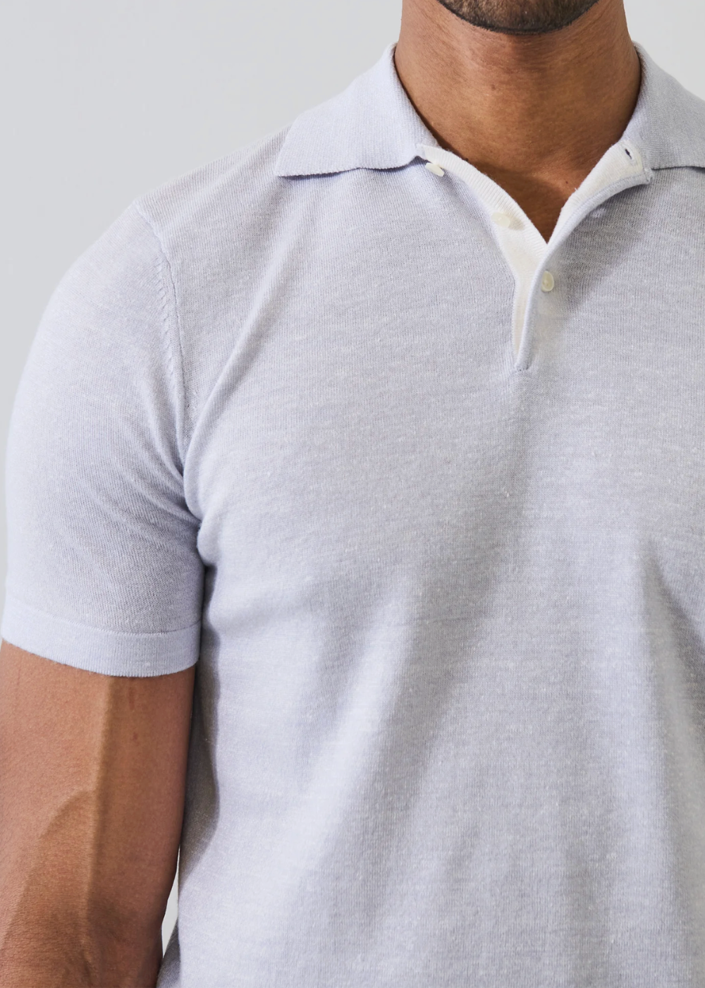 Merino Linen Contrast Placket Button Polo