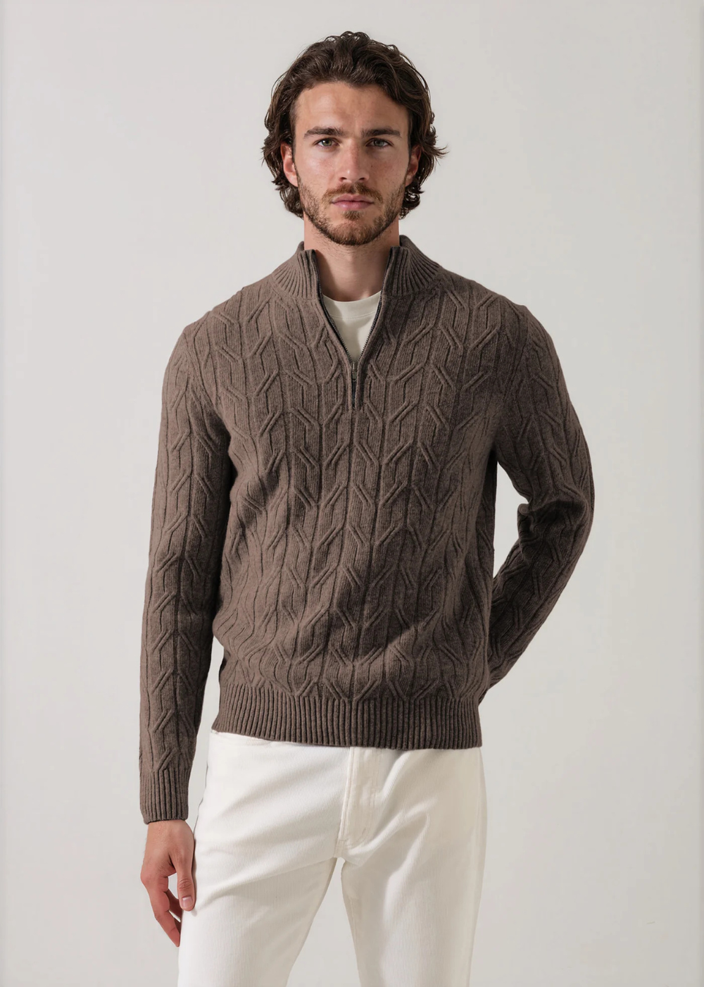 Fancy Cable 1/4 Zip Mock Sweater