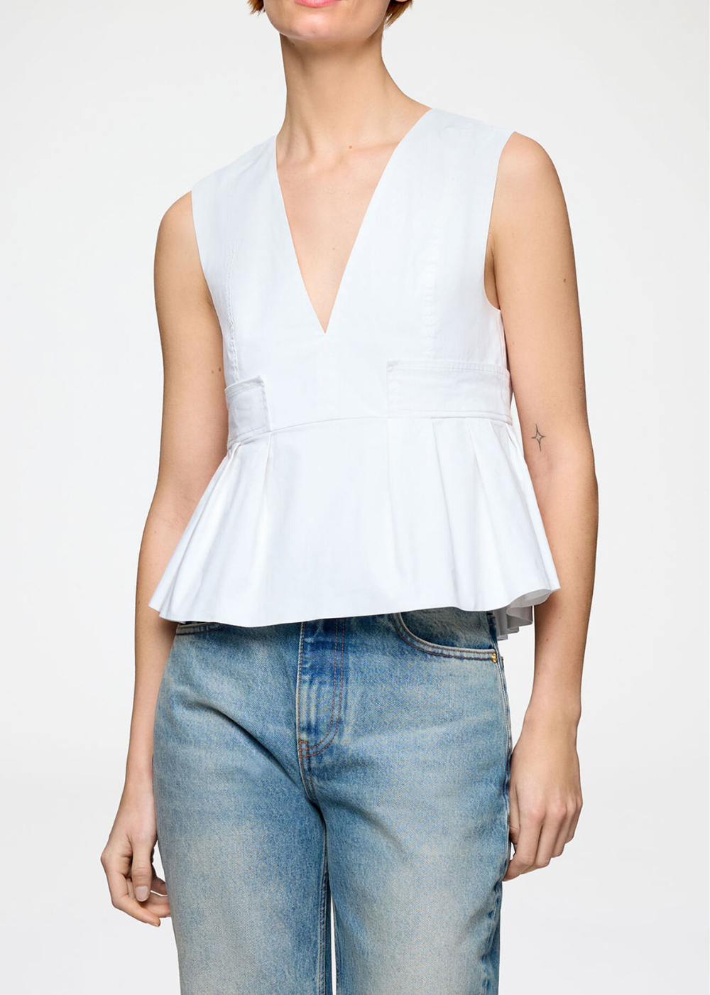 Stretch Cotton V-neck Pocket Blouse