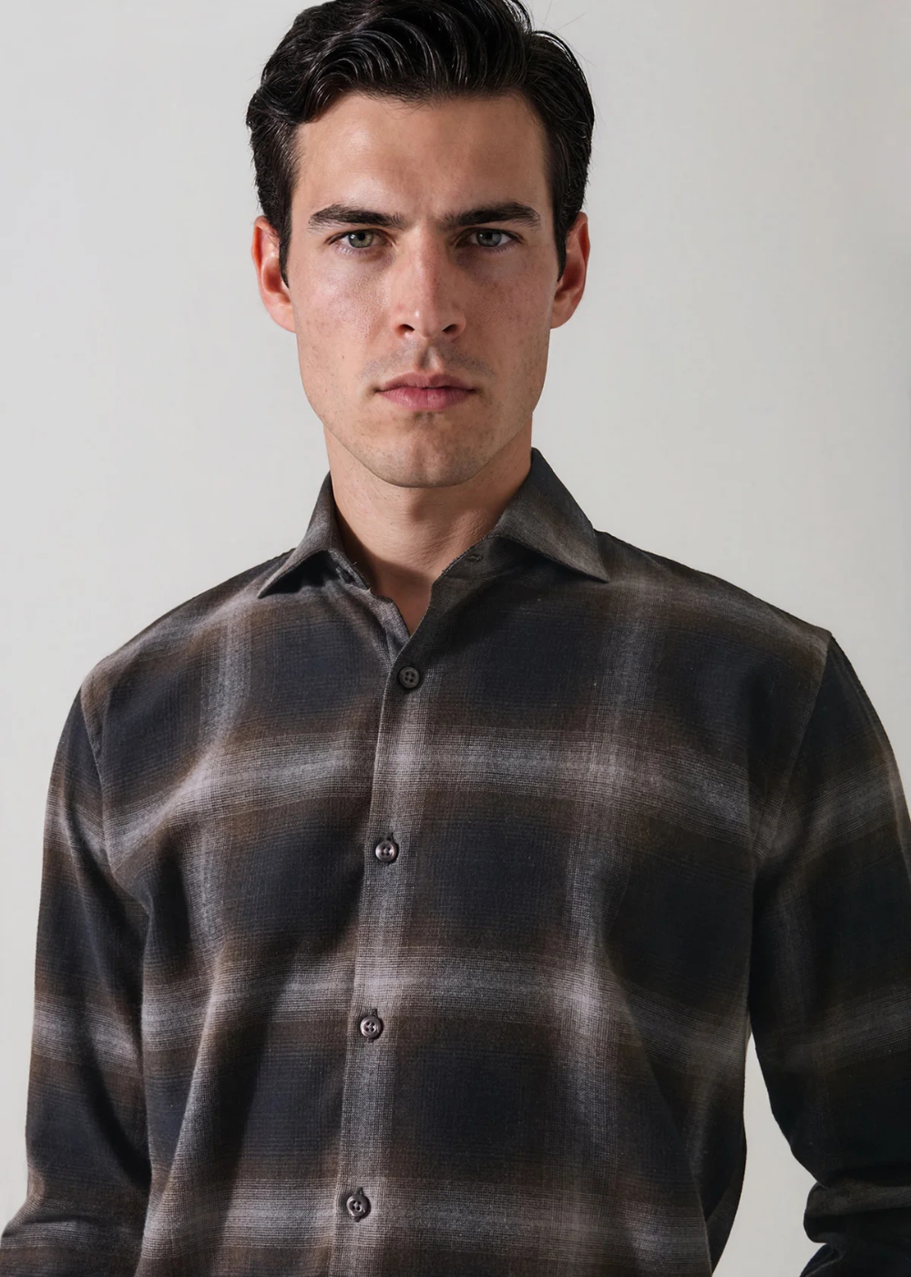 Ombre Check Spread Collar Shirt