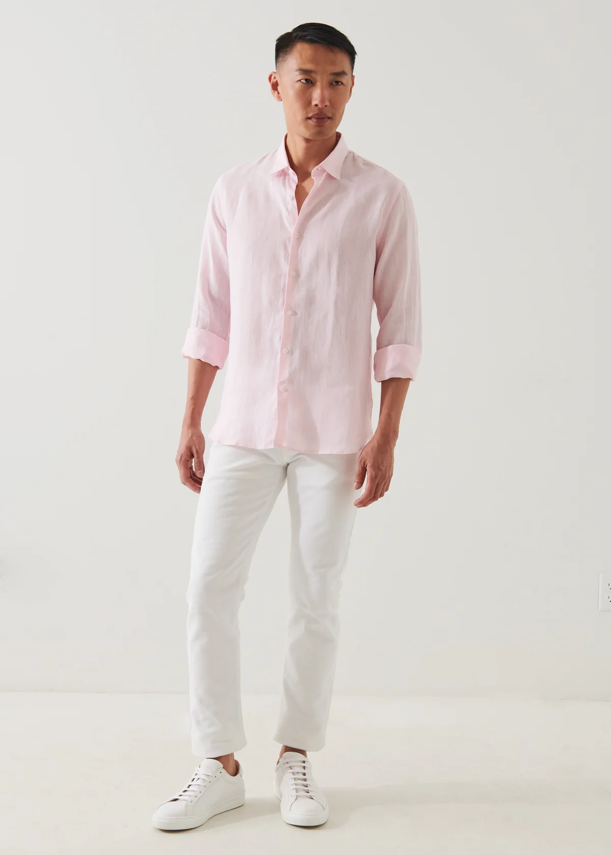 Long Sleeve Linen Chambray Shirt - Powder - Patrick Assaraf Canada - Danali