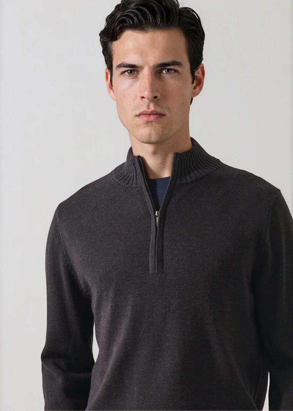 Plaited Merino Wool 1/4 Zip Mockneck Sweater