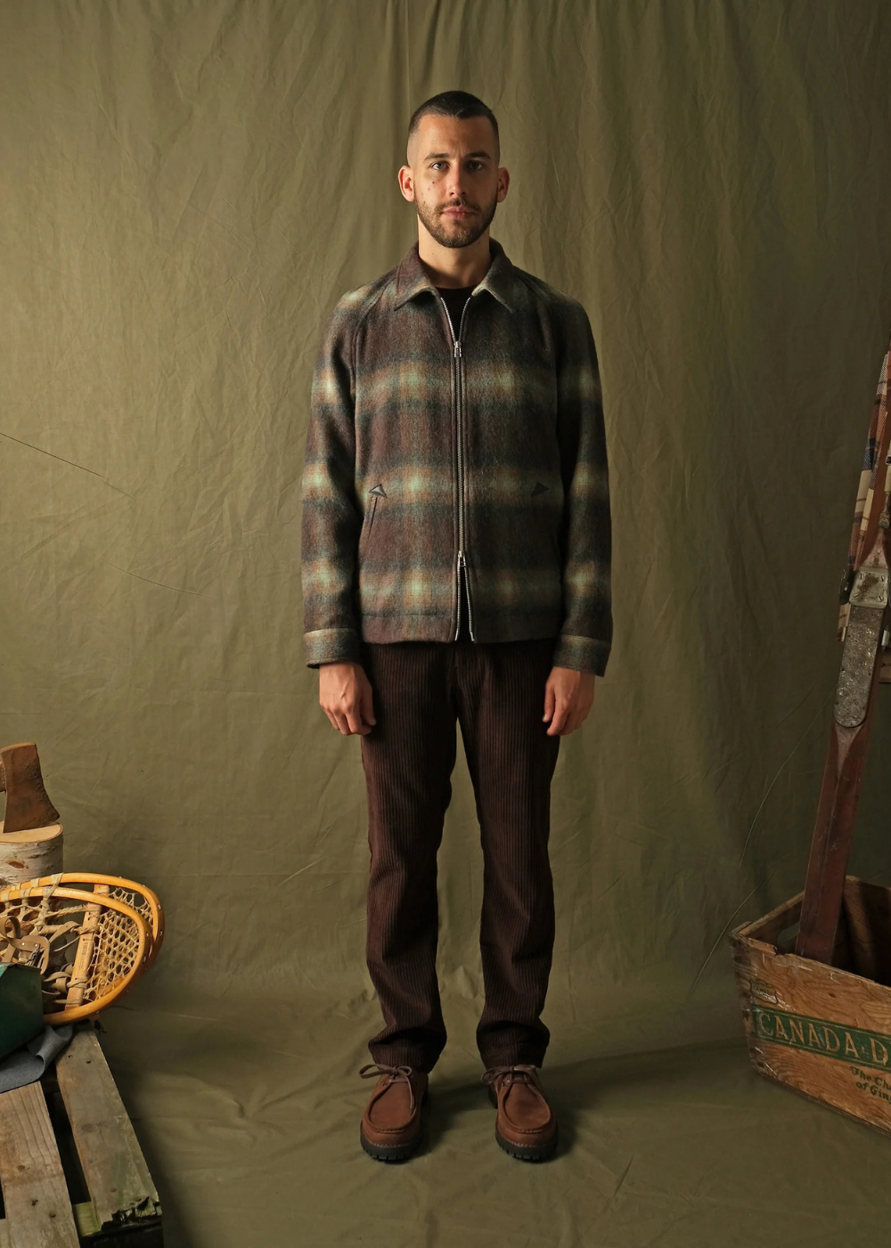 Shadow Plaid Wool Harrington Jacket