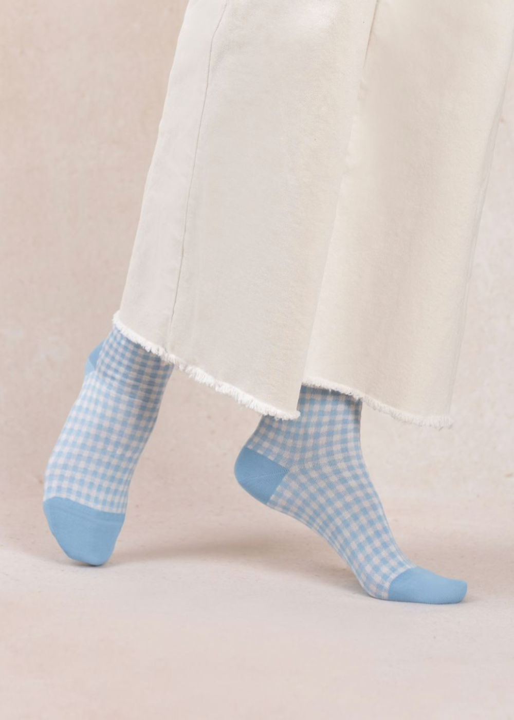 Gingham Pattern Mercerized Ankle Socks