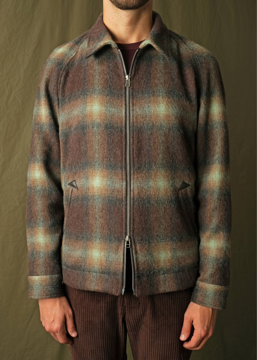 Shadow Plaid Wool Harrington Jacket