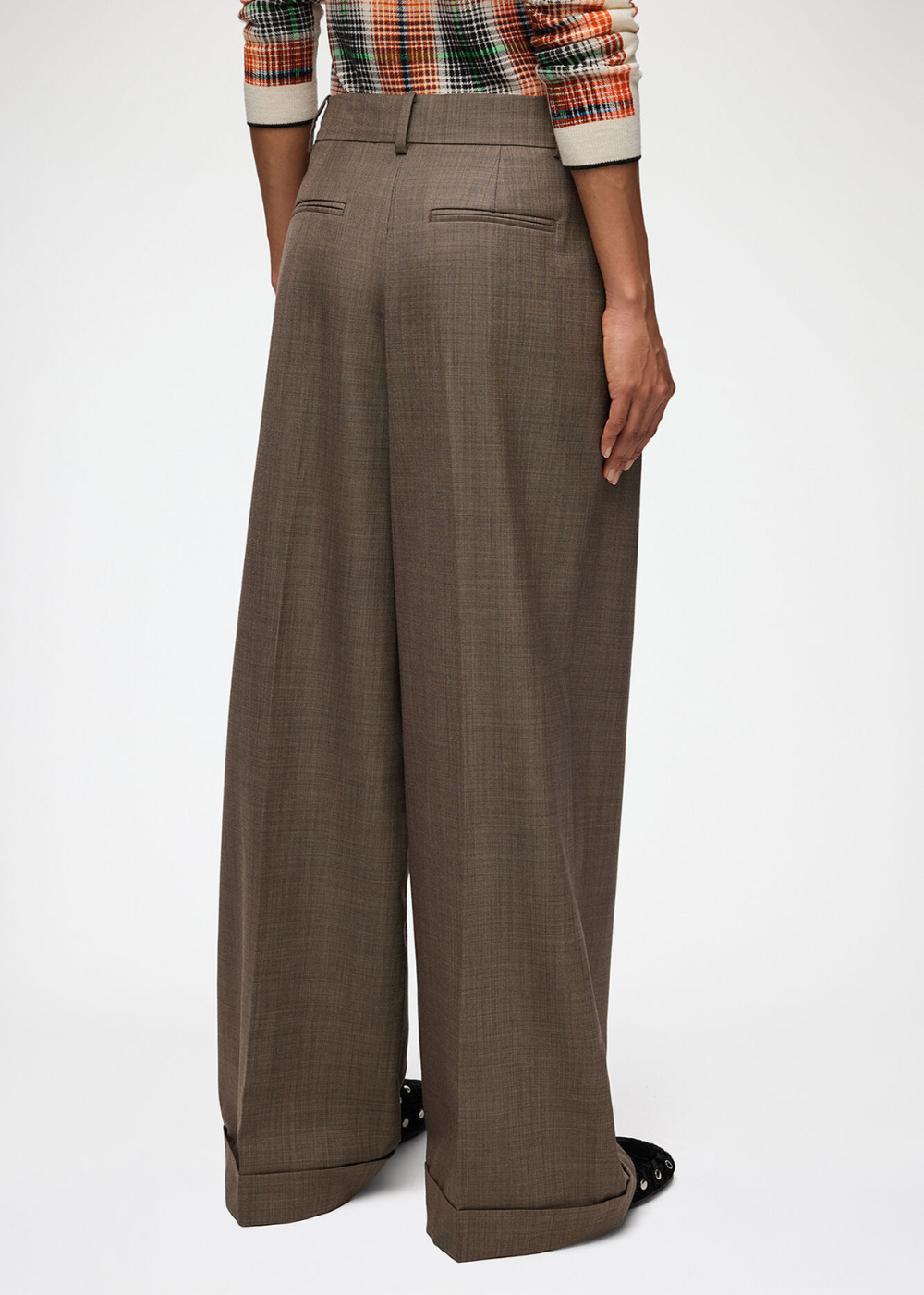 Wool Melange Suiting Oversized Pleated Pants