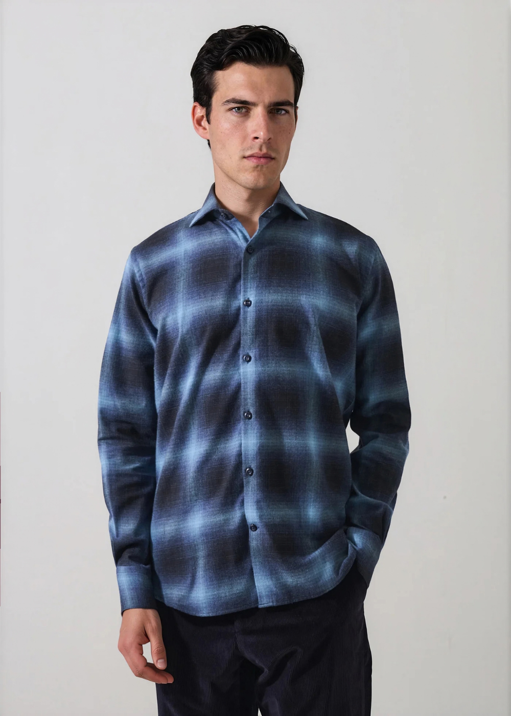 Ombre Check Spread Collar Shirt