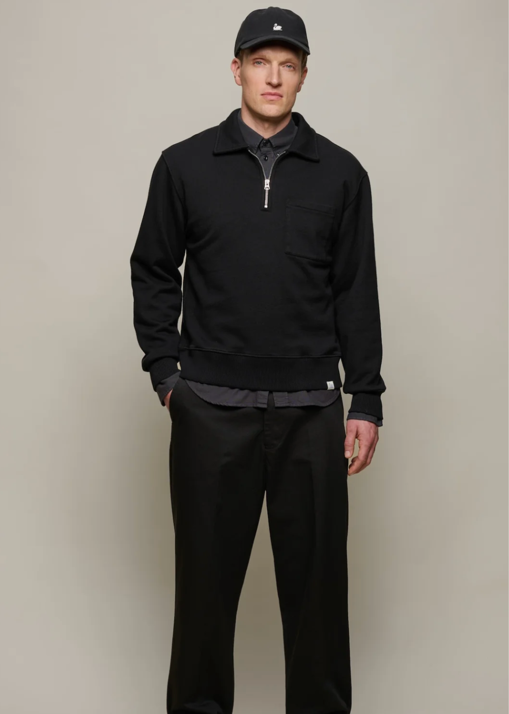 Authentic Fleece Polo Collared Half-Zip Cotton Sweatshirt