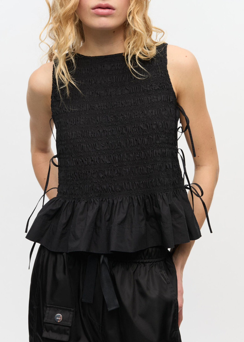 Cotton Poplin Smock Tie String Top