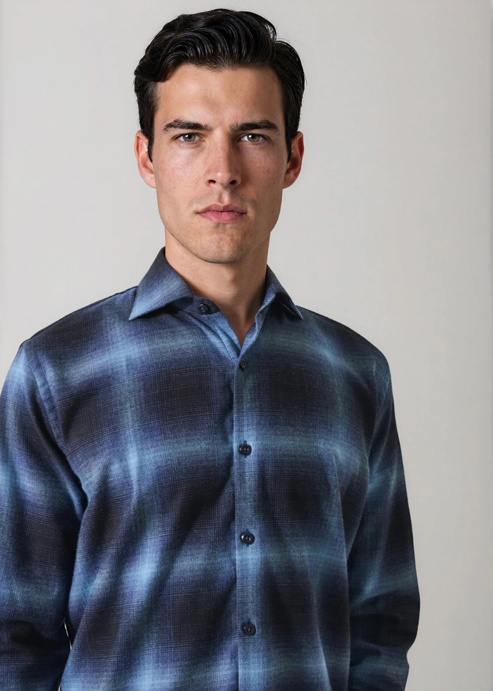 Ombre Check Spread Collar Shirt