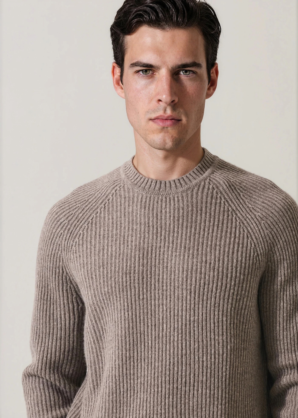 Ribbed Raglan Wool/Cashmere Crewneck