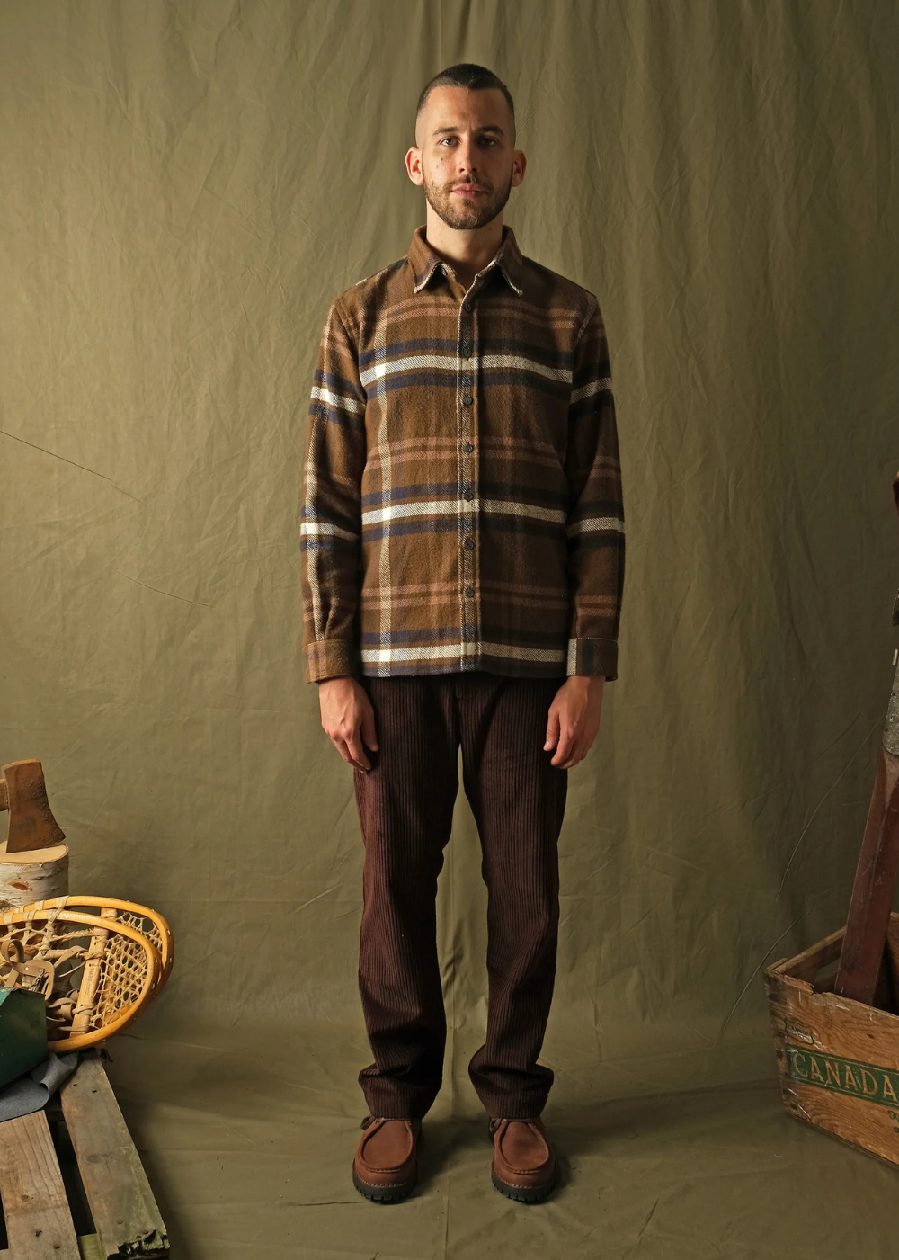 Olive Plaid Blanket Easy Shirt