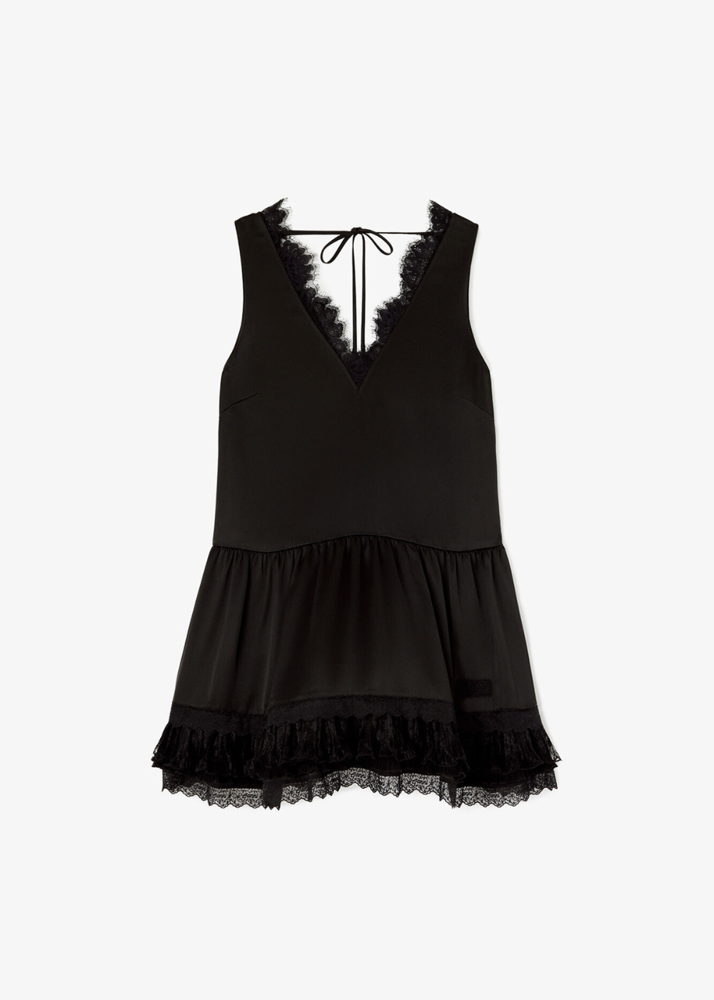 Fluid Satin V-neck Lace Mini Dress